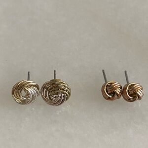 Vintage Elegant Gold tone and Silver tone Knot stud Earrings 2 pair